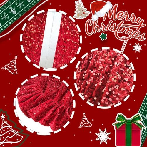 Ruffle Tree Skirt 45 Inch Red Christmas Tree Skirt Vintage - Image 4