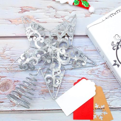 Aneco 10 Inches Christmas Treetop Star Metal Glittered Christmas Tree Topper Xmas Tree Decoration Topper for Christmas Holiday Home Office School Mall Decor, Silver - Image 6