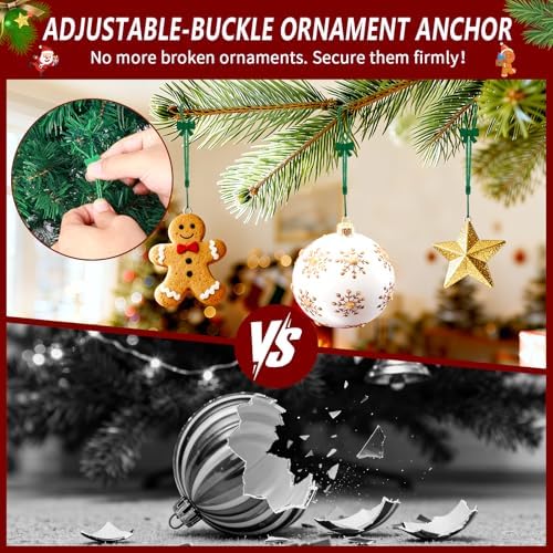 24 Pack Christmas Ornament Hooks, Adjustable No Slip Strings, Shiny Green - Image 3