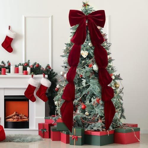 Knitgrip Extra Large Velvet Christmas Tree Topper Bow, Burgundy, 118 Inch - Image 5