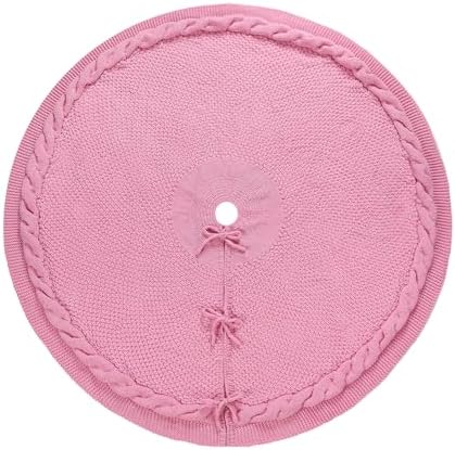 Sattiyrch Christmas Tree Skirt,Luxury Cable Knit Knitted Thick Rustic Xmas Holiday Decoration (Pink,36in) - Image 3