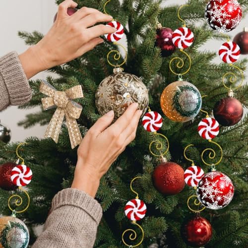 20 Pcs Christmas Candy Ornament Hooks for Hanging Christmas Decorations Acrylic Candy Bead Wire Ornament Hook S-Shaped Swirl Hanger Metal Hooks for Xmas Tree Decoration (Red) - Image 5