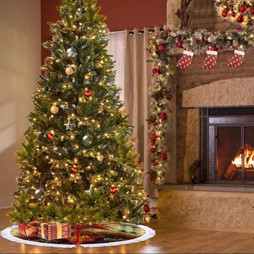 Christmas Tree Skirt 30" Inch Native American Indian Xmas Tree Skirt Mat with White Tassel for Party Holiday, Tree Skirt Christmas Decorations - Image 3