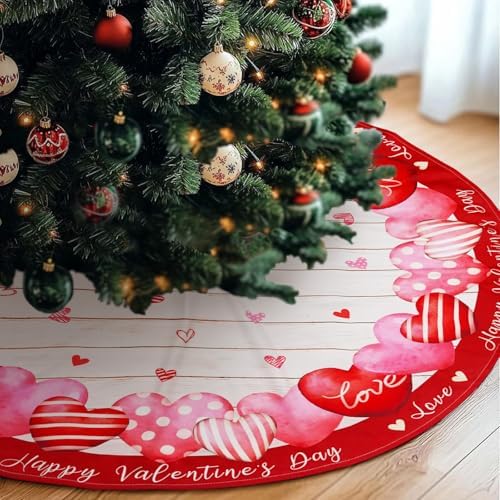 48 Inch Valentine's Day Tree Skirt Mat Short Plush Red Heart Tree Skirts for Indoor Outdoor Valentine's Day Tree Decoration(Red Heart&Letter) - Image 2