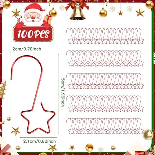 100 PCS Red Ornament Hooks(2 Inch) for Christmas Tree Home Party Decorations Metal Star Ornament Hangers Anchors Xmas Stocking Small Ornaments Ball Bulb Hangings Hooks Pins Clips Decor Indoor Outdoor - Image 2