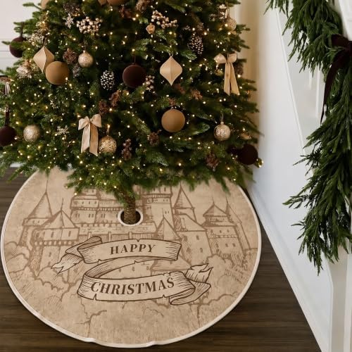 48" Christmas Tree Skirt, Castle Style Xmas Wizard Party Decor - Image 5