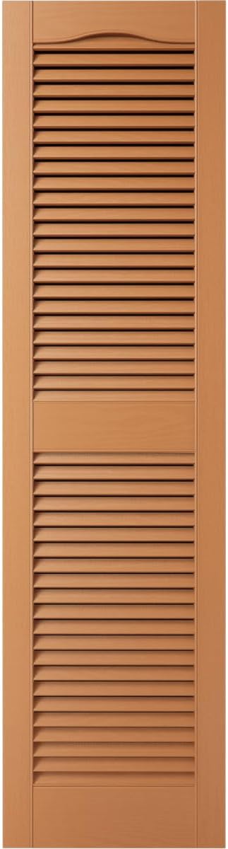 12"W x 36"H Lifetime Vinyl, Standard Cathedral Top Center Mullion, Open Louver Shutters, w/Installation Shutter-Lok's & Matching Screws (Per Pair), Treated Cedar