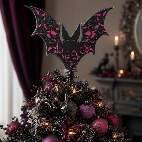 Halloscume 7.87 Inch Bat Tree Topper Gothic Metal Bat Christmas Tree Topper by Halloscume