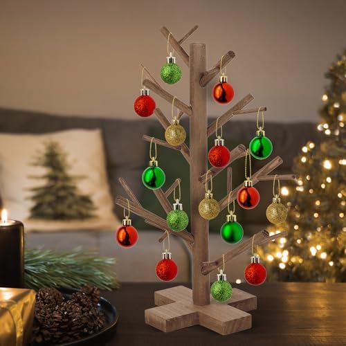 12 Inch Christmas Ornament Display Tree Centerpieces for Tables Ornament Tree Stand Holder Tabletop Artificial Tree for Wedding Anniversary Birthday Farmhouse Party Home Decor（Retro Brown） - Image 2