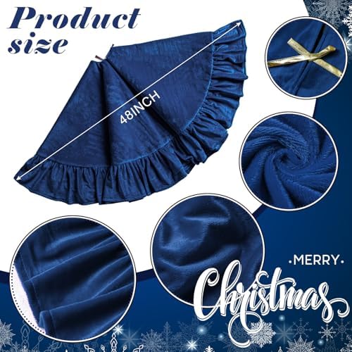 Velvet Christmas Tree Skirt, 48 Inches, Bow Style, Blue - Image 2