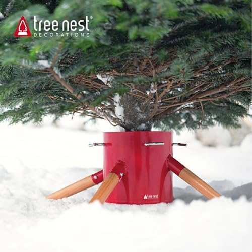 Tree Nest Christmas Tree Stand Base Xmas Modern Tree Metal Holder Stand for 10ft Real Tree Xmas Tree Decoration（Family,Red） - Image 2