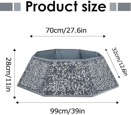Christmas Tree Collar with Sparkling Sequin Tree Skirt for Holiday Home Decor Xmas Tree Ring(Silvergrey, X-Large) - Image 3