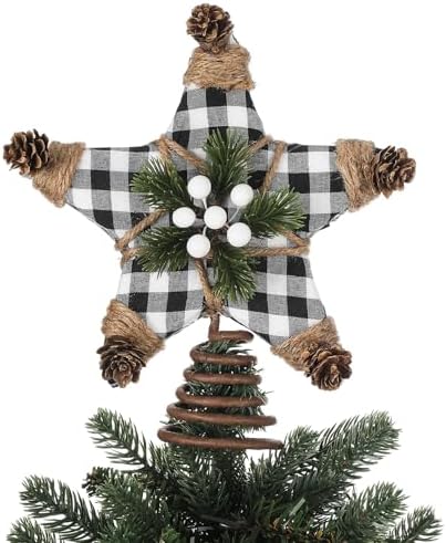 Lenwen Christmas Tree Topper Star 7.9 Inch Buffalo Plaid Star Topper by Lenwen