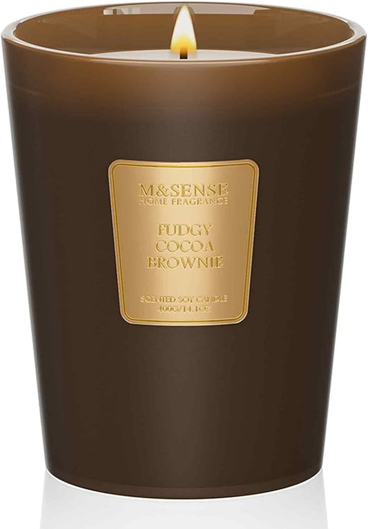M&SENSE Fudgy Cocoa Brownie Soy Candle, 14.1oz 60H Long Lasting, Aromatherapy Candle for Living Room Cozy New Year Winter Housewarming Gifts