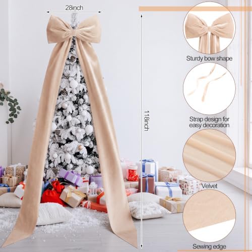 Knitgrip Extra Large Velvet Christmas Tree Topper Bow, Champagne, 118 Inch - Image 2