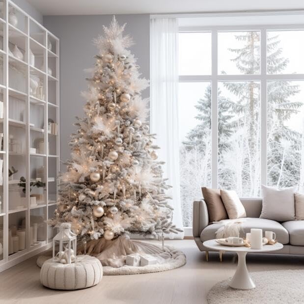 Christmas Tree Skirt 48 Inch Snowy White Thick Faux Fur White Tree Skirts Snowy & Thick for Xmas Year Party Holiday Home Decorations (Large) - Image 2