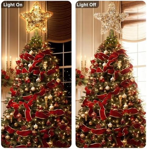 LAWOHO Christmas Tree Topper Star, Vintage Christmas Decor, 10 Inch Shiny Golden Christmas Tree Decoration with 6H Timer, 50 Warm LED Lights for Xmas Tree, Holiday & Party, Indoor Decor - Image 4