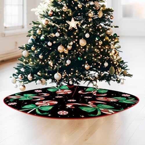 Christmas Tree Skirt Black Tree Skirts Candy Cane Decorations Xmas Tree Skirt Tree Mat 48 Inch Winter Christmas Decor for Home - Image 5