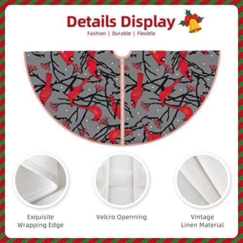Christmas Tree Skirt 48 inches Red Birds Cardinals and Berries Winter Scene Gray Xmas Tree Skirts Mat Farmhouse Rustic Xmas Holiday Indoor Party Outdoor Decoration - Image 6