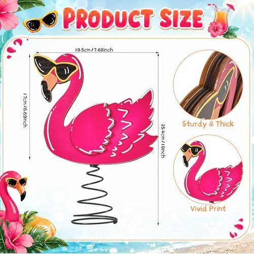 10 x 7.7 Inch Wooden Pink Flamingo Lighted Summer Tree Topper - Image 2