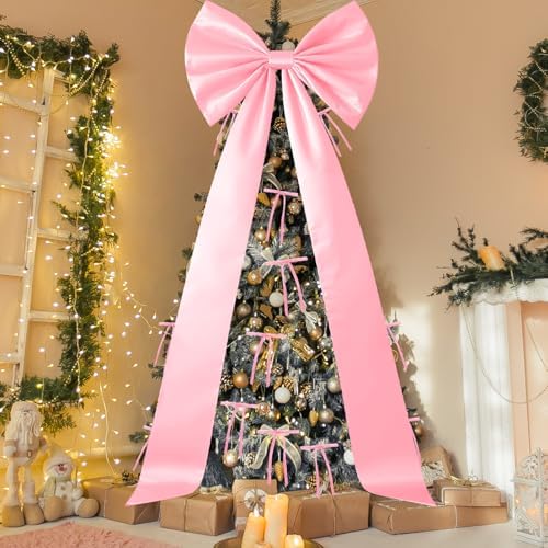 Daifunli 71"x20" Giant Pink Bow Christmas Tree Topper with 24 Velvet Bow - Image 3