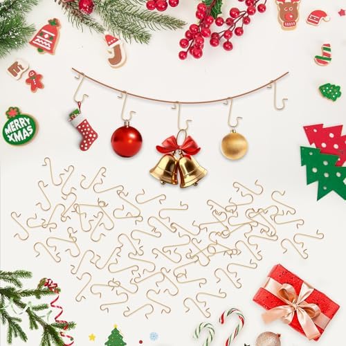 Ornament Hooks, 100 Pcs Christmas Ornament Hooks, Ornament Hangers, Ornament Hook for Christmas Trees, Metal Wire Essential Ornaments Hooks Anchors for Xmas Tree Decorations Hanging Party Decor, Gold - Image 4
