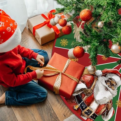 Christmas Tree Skirt 36Inch Black Santa Christmas Tree Decorations Red and Green African American Xmas Tree Skirt for Winter Holiday Party Home Decor Indoor Outdoor - Image 4