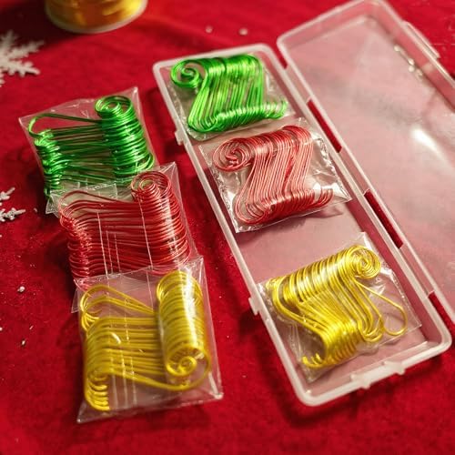 150 PCS Ornament Hooks Multicolor Christmas Ornament Hooks Christmas Tree Decoration S-Shaped Hangers Wire Hooks with Box Red Green Yellow (Circular Shape) - Image 6