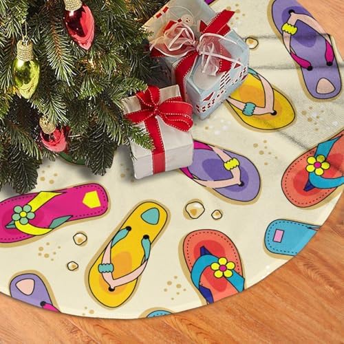 Flip Flops Beach Summer Times Christmas Tree Skirt Funny Tree Mat for Farmhouse Xmas Holiday Party Decorations Indoor Outdoor 36 Inch by juniissl