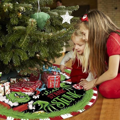 Christmas Tree Skirt 36 Inch Green Funny Trimmed Tree Skirt Christmas Decorations Tree Mat Merry Christmas Party Home Decor - Image 4
