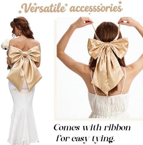 Big Champagne Bow Coquette Room Decor, 23x11 Inch Satin Bows Large Champagne Bows Birthday Decorations as Crib Skirt for Valentine's Day Tree Topper Girl Gift Wrapping Bachelorette Baby Shower (3pcs) - Image 3