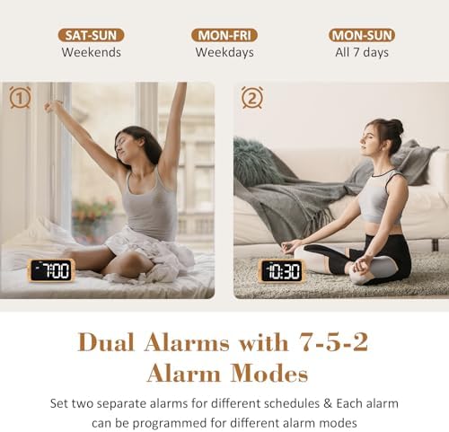 Odokee Digital Dual Alarm Clock for Bedroom with 0-100% Dimmable Display | Easy Alarm Clock with Weekday/Weekend Mode - Loud Alarm for Heavy Sleepers with 5 Sounds Adjustable Volume - Wood Grain - Image 3