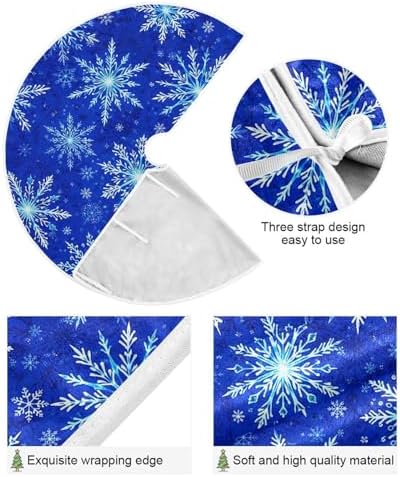 Christmas Tree Skirt Blue Snowflakes Small Xmas Tree Skirts Decorations 36 inch Burlap Tree Mat Cover for 4 ft Trees Holiday Party - Image 3