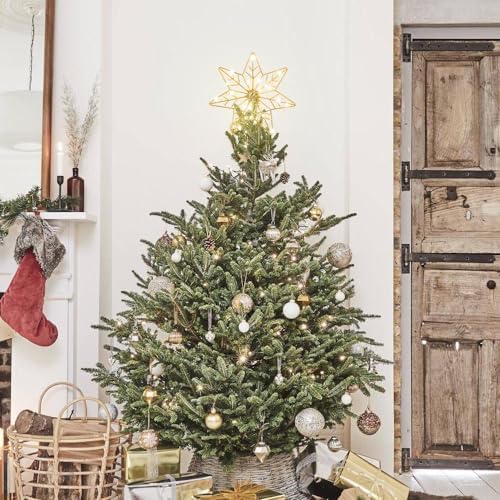 YEAHOME Christmas Tree Topper, Gold Glittered Hollow 7-Point Star Tree Topper, Lighted Wire Star with 20 LED Lights for Christmas Treetop, Xmas Tree Topper with Timer, Christmas Tree Decorations - Image 7