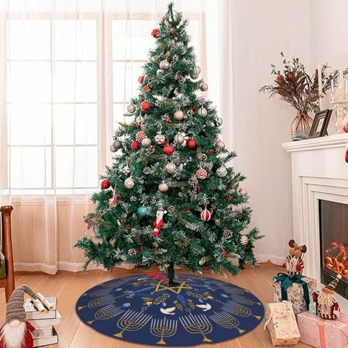 Hanukkah Candlestick Stars Christmas Tree Skirt Funny Tree Mat for Farmhouse Xmas Holiday Party Decorations Indoor Outdoor 36 Inch - Image 2