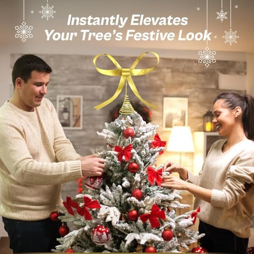 HUTHDAK Large Gold Bow Christmas Tree Topper,9.4 Inch Metal Tree Topper,Gold Bow Christmas Decorations for Xmas Home Decor Holiday Party Indoor Outdoor Shop Office - Image 4