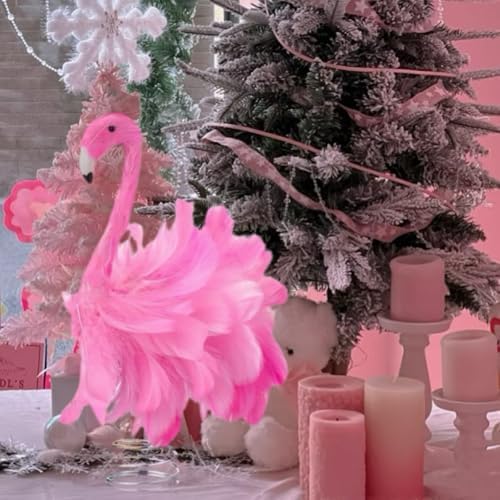 Pink Flamingo Christmas Tree Topper, Flamingo Tree Toppers with Fluffy Artificial Feathers, Christmas Home Holiday Ornament (Pink, 9.8" * 9.1" * 5") - Image 2