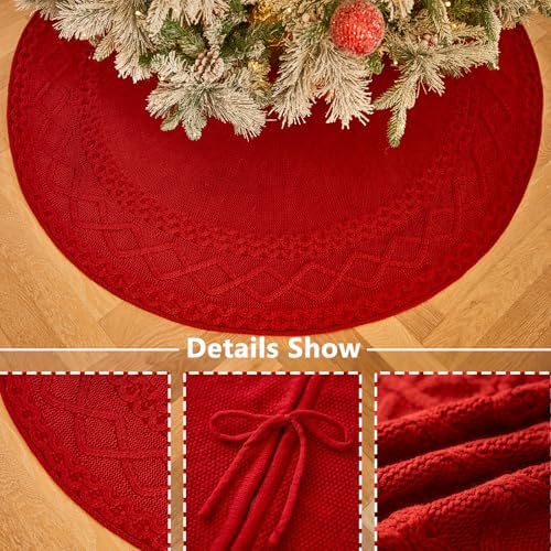 36 Inch Red Knitted Christmas Tree Skirt - Image 3