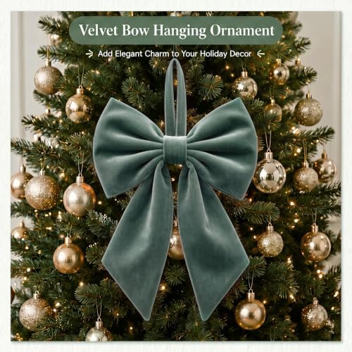 Janinka Sage Green Christmas Tree Topper Bow 22" Big,Velvet - Image 4
