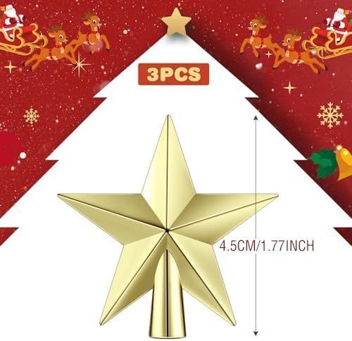 Hanaive 3 Pcs Mini Christmas Tree Topper Small Star Christmas Treetop Ornaments for Mini Tree Holiday Decorative Star for Xmas Home Decor(Gold,1.77 Inch) - Image 2