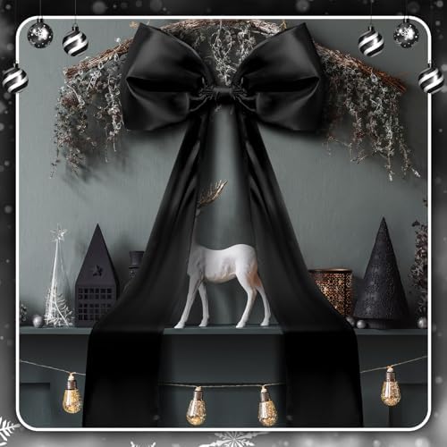 Daifunli 20 x 47 Inches Giant Satin Bow Christmas Tree Topper,Black - Image 5