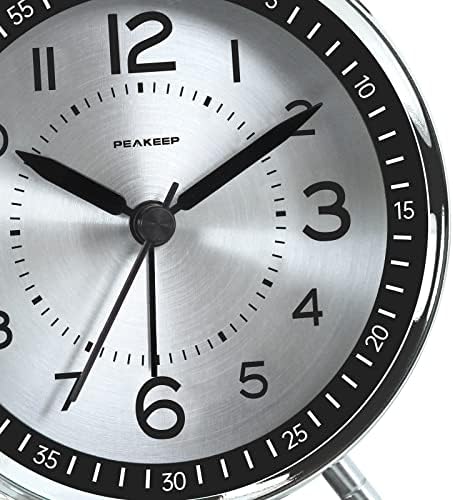 Peakeep Loud Alarm Clock for Heavy Sleepers Adults, Metal 4.5 Inches | Twin Bell Battery Operated Analog Alarm Clocks for Bedrooms Kids' Room Decoration (Metal Silver) - Image 3