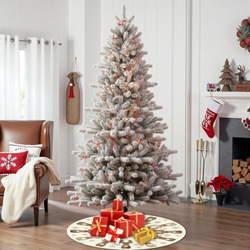 Reindeer Snowflakes Christmas Decorations Tree Skirt 48 Inch Cream Brown Polka Dot Love Heart Bow Elk Deer Xmas Trees Skirts for Winter Holiday Home Party Ornament - Image 4