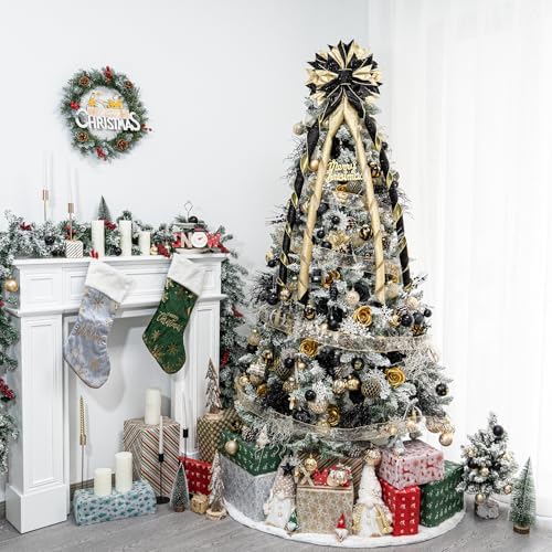 Hismir Large Christmas Tree Topper Bow，Black & Gold 53x13 Inches - Image 6