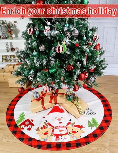 Christmas Tree Skirt, 48 Inches Red Black Buffalo Plaid Tree Skirt Rustic Thick Xmas Tree Skirt with Snowflake Santa Claus Xmas Ornaments Perfect for Christmas Decoration and New Year Holiday Party - Image 2