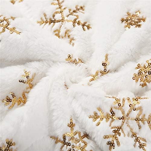 Sattiyrch Christmas Sequin Tree Skirt 48in, White Soft Thick with Golden Snowflakes Decorations for 8FT 9FT Xmas Tree - Image 4