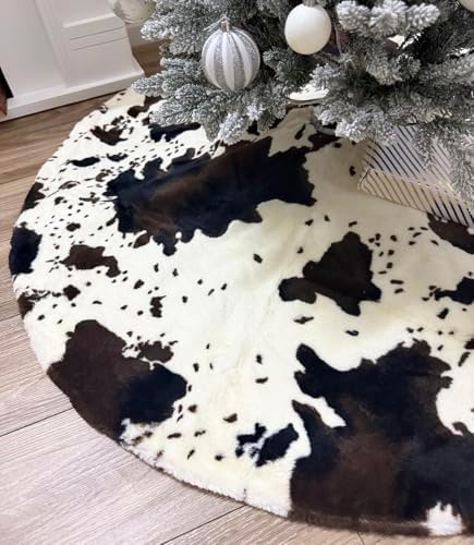 36 Inch Cow Faux Fur Christmas Tree Skirt Holiday Decor for Xmas Tree, Festive Party, Home Decorations by AISENO