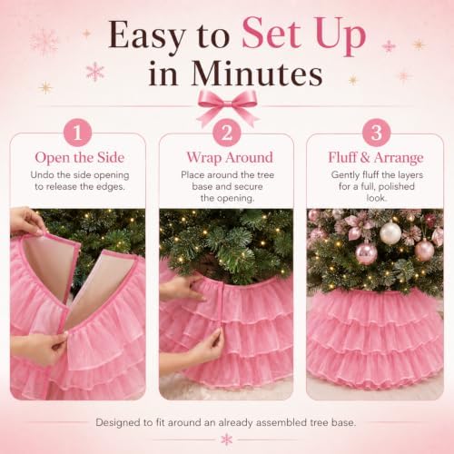 Halloscume 25 Inch Pink Tulle Christmas Tree Collar Skirt Wedding - Image 3