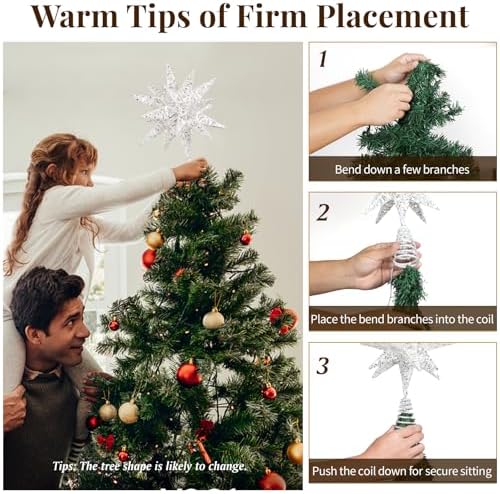 Lewondr Christmas Tree Topper, Plug 3D Starburst Lighted Star Tree Topper - Image 6