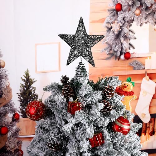 URATOT Glittered Christmas Tree Topper Metal Christmas Treetop Hallow Wire Star Topper for Christmas Home Decoration (8 inches, Black) - Image 5